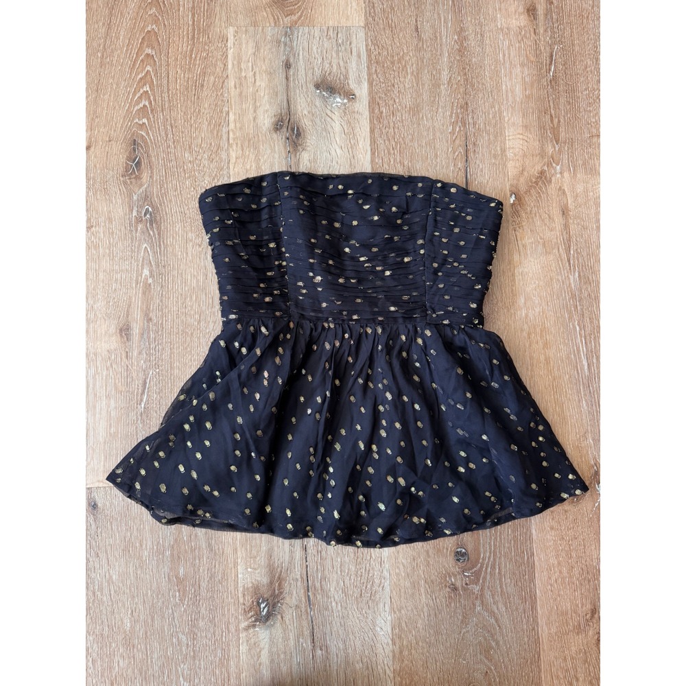Shoshanna Black Gold Metallic Silk Polka Dot Strapless Peplum Top Size 0 - Picture 1 of 8